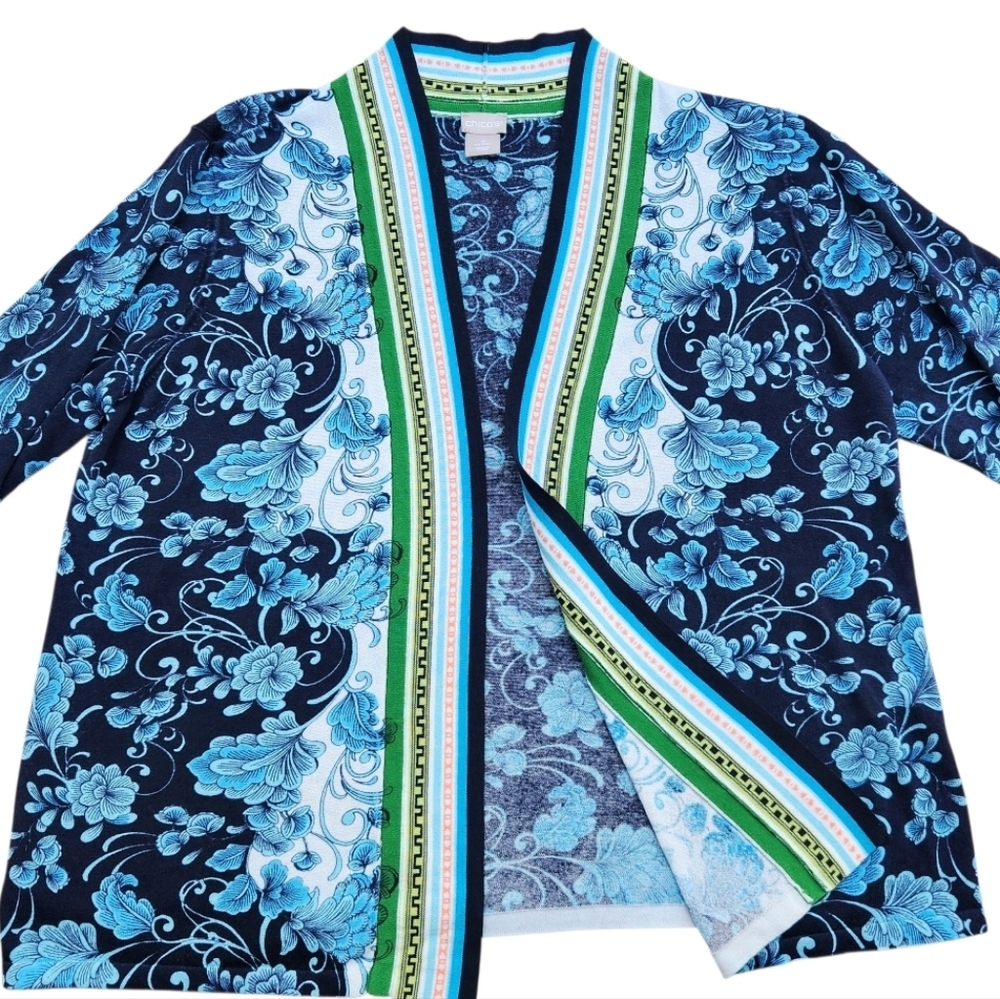 Chico's Women's Sweater Layer Open-Front Cardigan Green-Blue Size 2 (US Large) - Picture 5 of 15